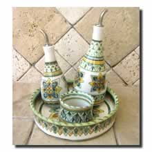 Thumbnail picture of a Cruet Set, oil bottle, vinegar bottle and tray